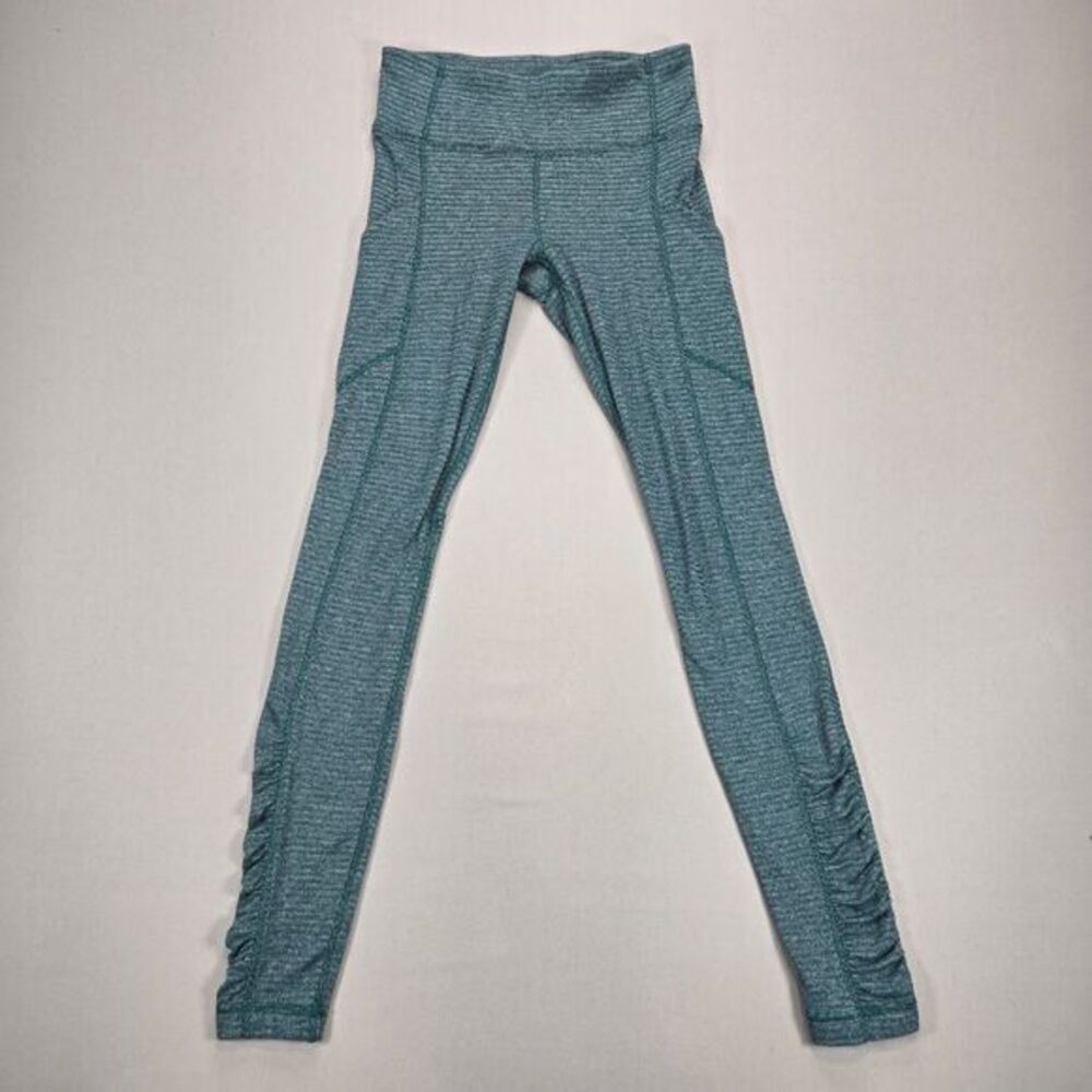 Lululemon Striped Athletic‎ Leggings with Ruched Detail Hidden Pocket Women's 4
